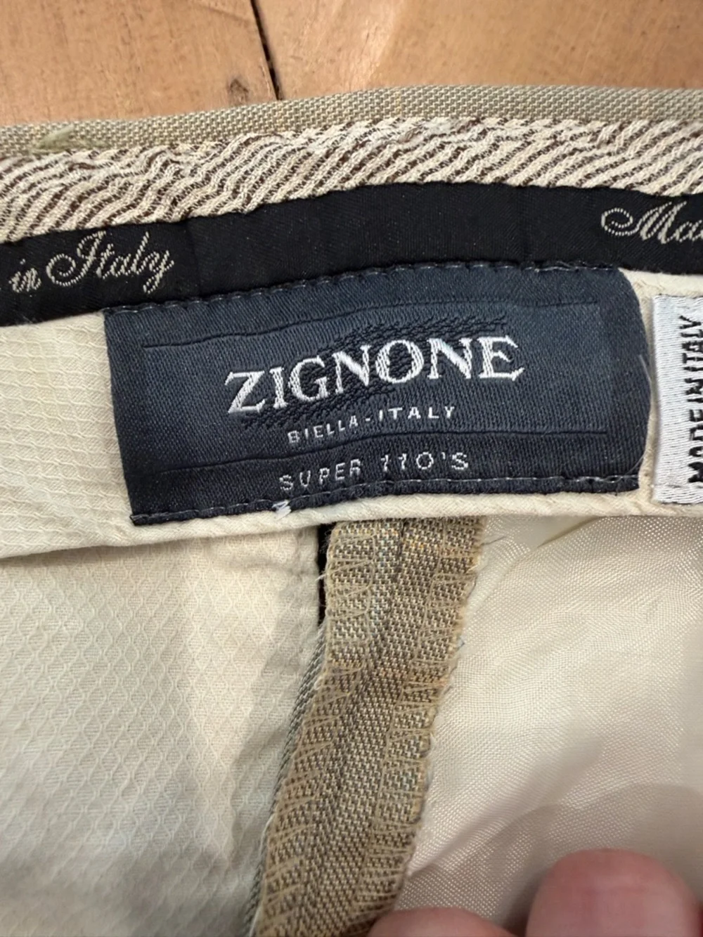 Vintage Zignone Men's Light Tan Plaid Dress Pants Made in Italy 34 Wool
